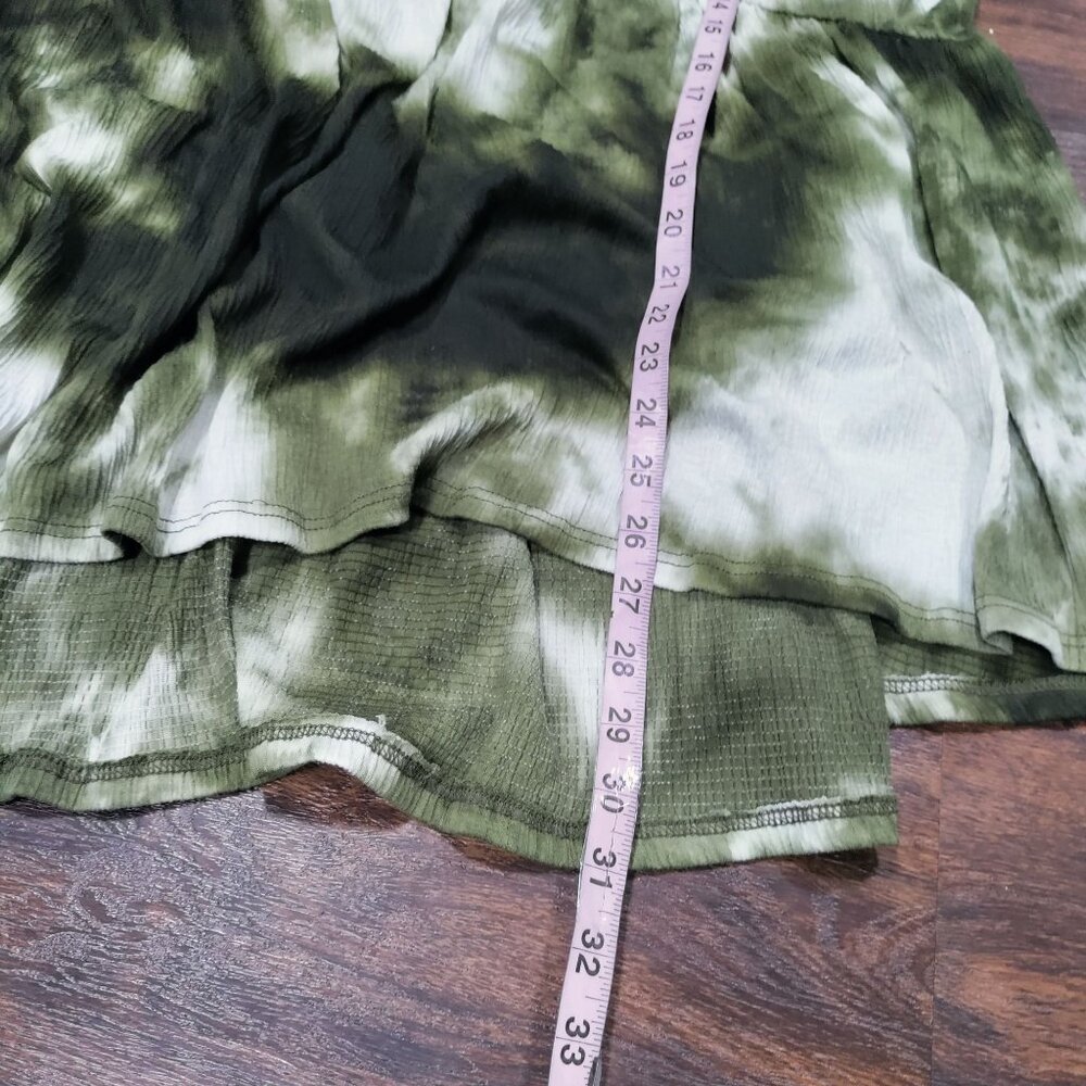 Dar Mode Boho Geometric Tie Dye Short Sleeve High Low Tunic Blouse Green 3XL - Picture 10 of 12